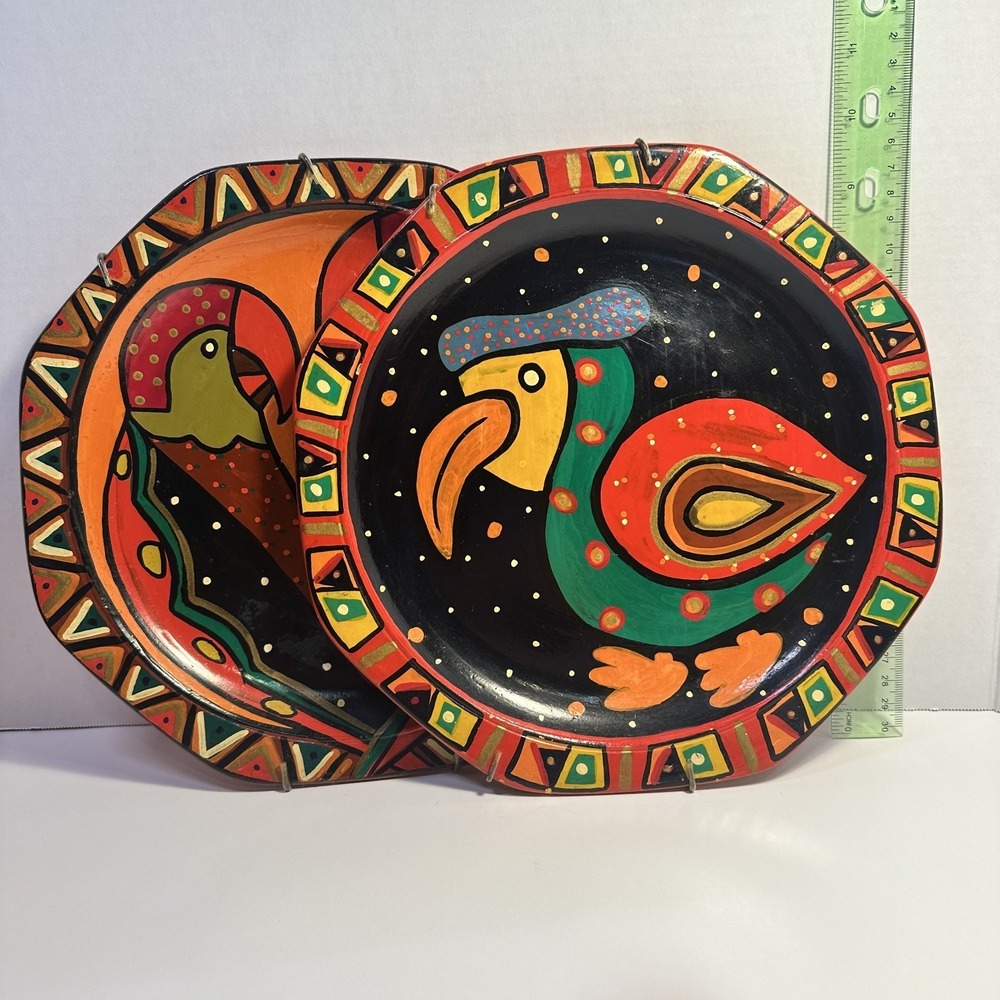 VTG 1992 Chevonne Cape Town South Africa Hand Painted Bird Plates Set of 2 RARE!